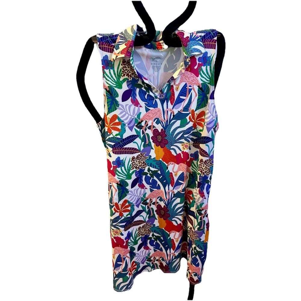 Gottex Tropical Print Pullover No Wrinkle Easy Care Tennis Swim dress sz L